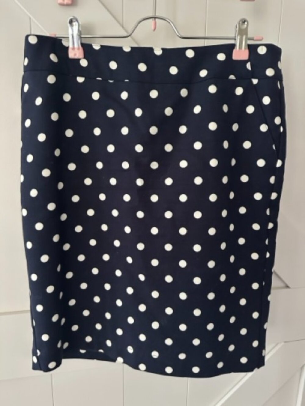 Navy polka dot pencil skirt